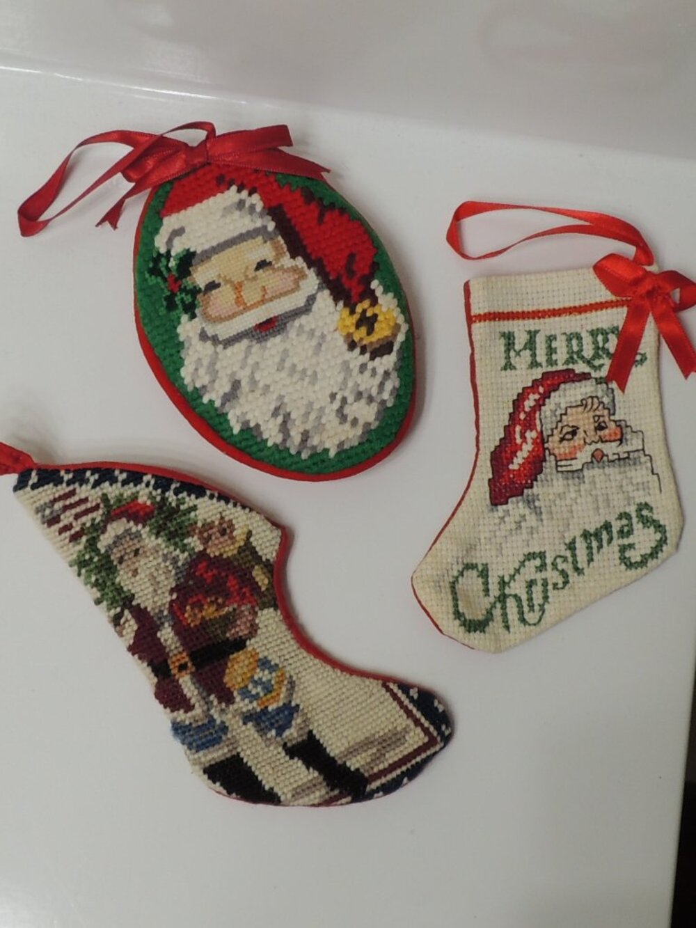 Handmade Santa Ornaments plus santa bell